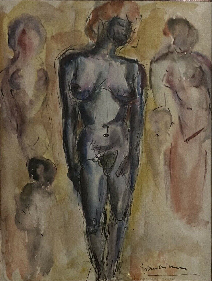 Women's group by Jean Pierre Germain Aquarelle and pen