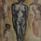 Women's group by Jean Pierre Germain Aquarelle and pen