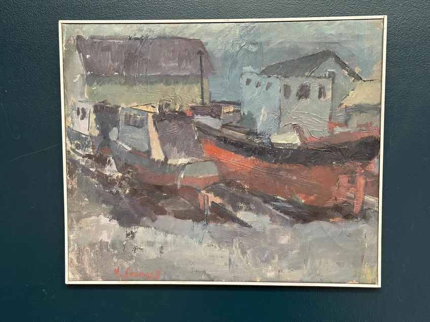 Original Swedish Oil On Canvas – “Boats” By Ingemar Stragnell – Signed – Vintage & Framed