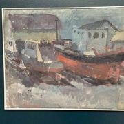 Original Swedish Oil On Canvas – “Boats” By Ingemar Stragnell – Signed – Vintage & Framed