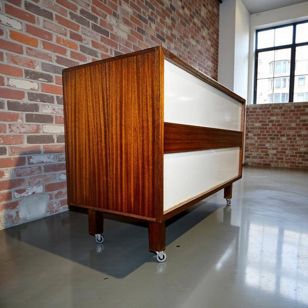Vintage wooden shop counter on wheels
