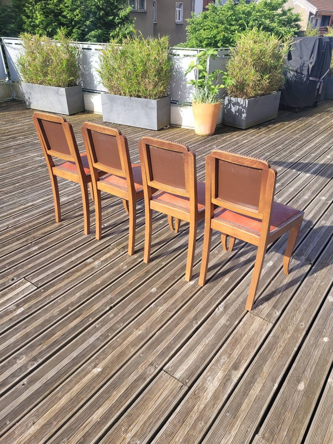 Lot de 4 chaises art déco assise cuir