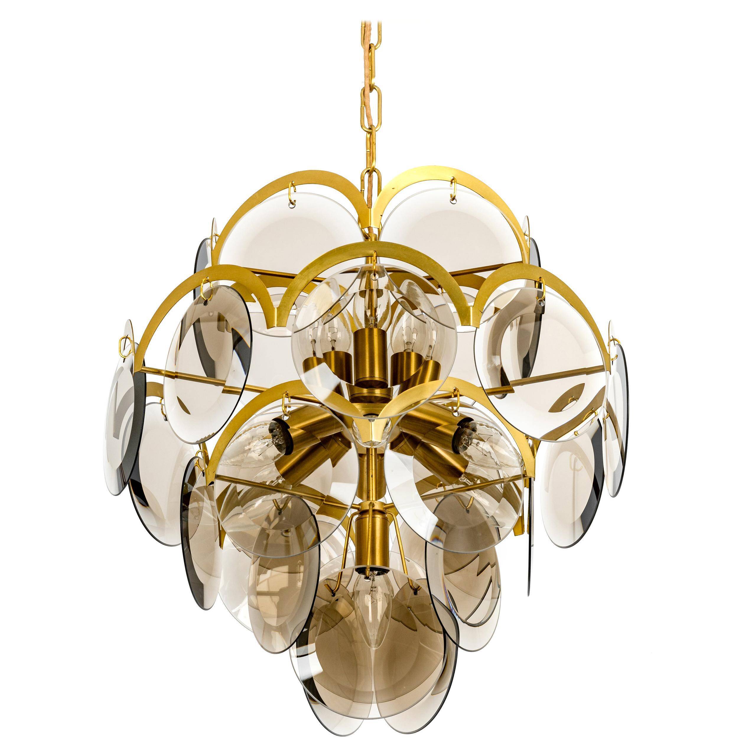 Vistosi Disc Chandelier in Smoked Glass, Italy, 1960s