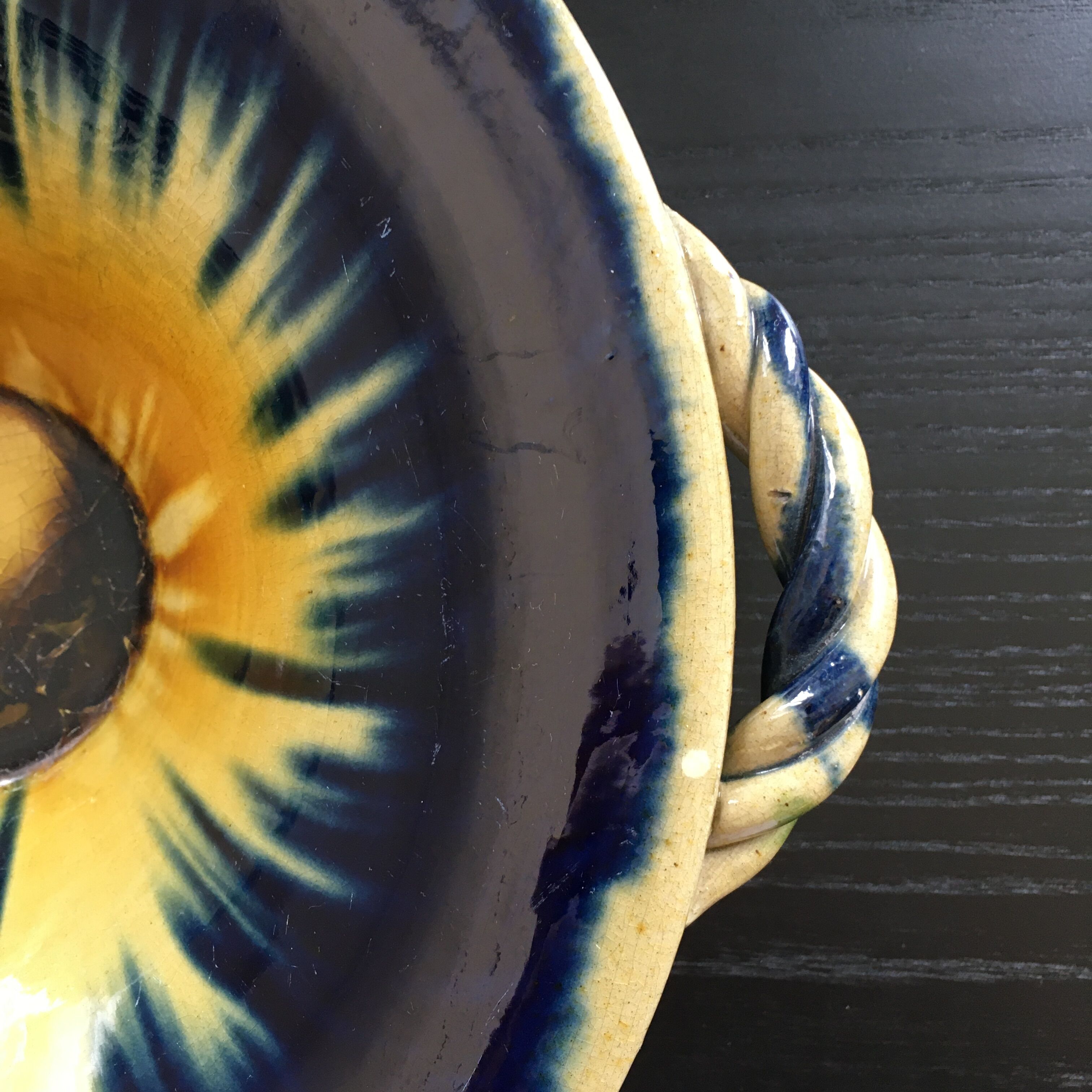 Yellow and blue flamed Vallauris cup