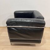 Black Leather LC2 Club Chair with Chromed Frame by Le Corbusier for Cassina, 1965