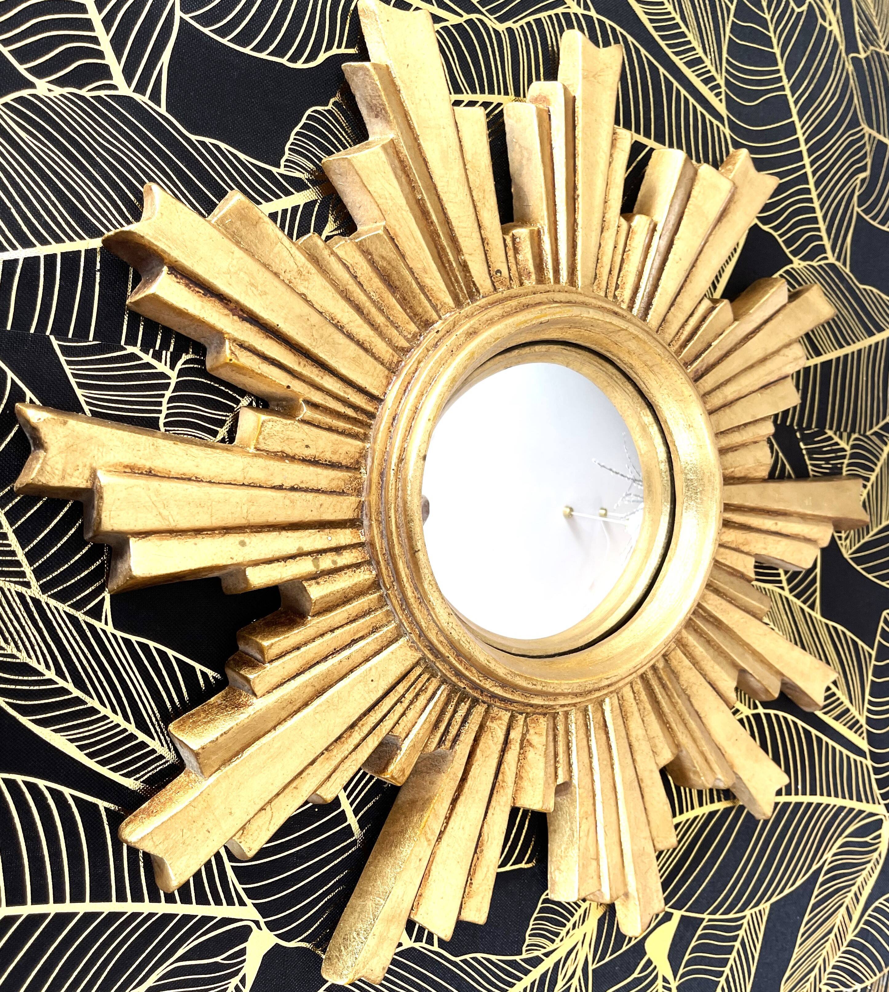 Golden wood “witch’s eye” sun mirror