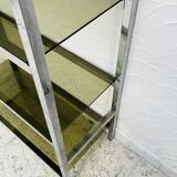 Chrome and smoked glass shelf in Italian 1970s style.