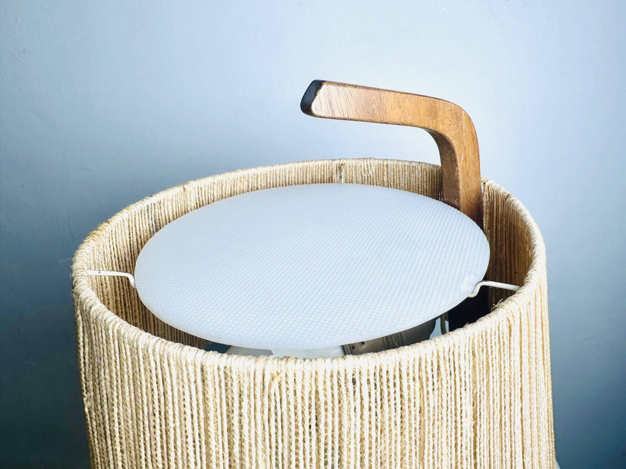 Hemp String & Teak Wood Table Lamp By Ib Fabiansen For Fog & Mørup, Denmark 1950S