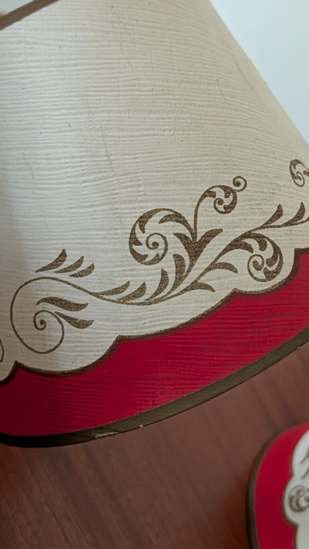 Pair of red and gold parchment lampshades