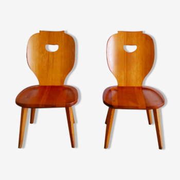 Set of 2 low pine chairs by Carl Malmsten for Svensk Fur 1950