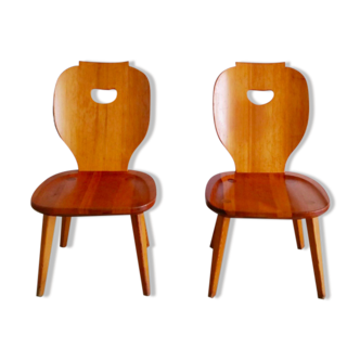 Set of 2 low pine chairs by Carl Malmsten for Svensk Fur 1950