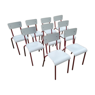 Lot de 9 chaises scolaire blanches et fuschia