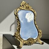 Art Deco style gilded bronze mirror with beveled glass H40cm