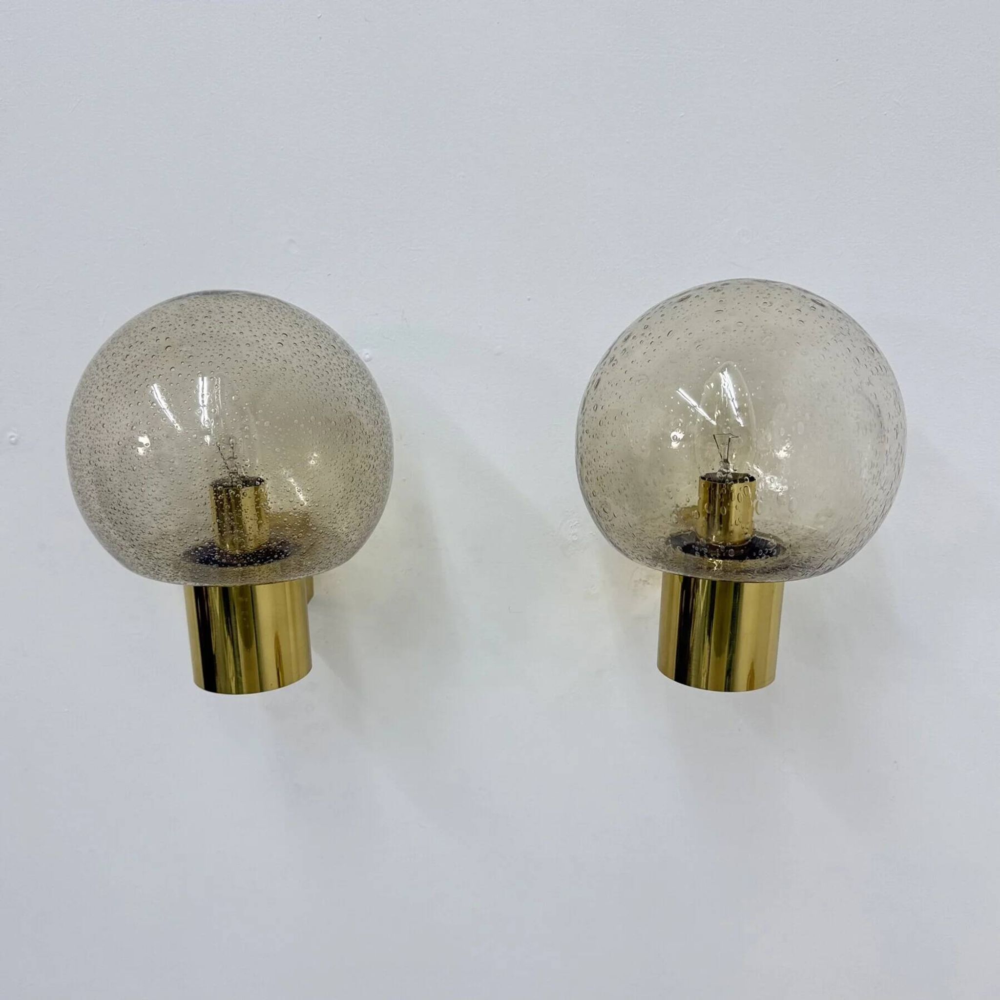 Mid-century Limburg Glashütte wall light brass with smoked bubble glass, 1970s