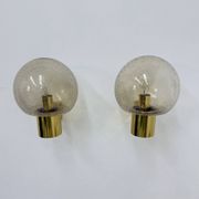 Mid-century Limburg Glashütte wall light brass with smoked bubble glass, 1970s