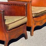 Lounge chairs and ottoman attributed to Otto Schultz for Boet AB, Sweden, 1930s, set of 3