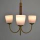 Scandinavian Modern Three-Light Pendant in Brass, Teak and Opaline Glass, 1960s
