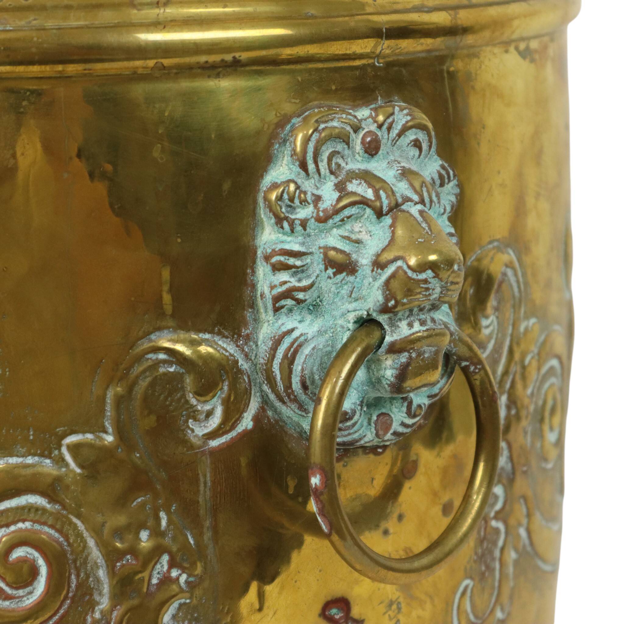 Large Brass Planter Jardinière Firewood Repoussé ca 1900