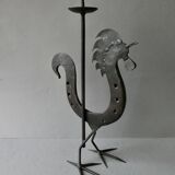 Bougeoir coq en fer forgé, brutaliste