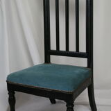 Chair prie-dieu style Napoleon III blackened wood openwork velvet blue
