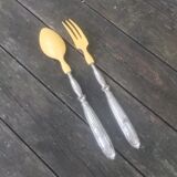 Silver and ivory salad cutlery in early 20th century