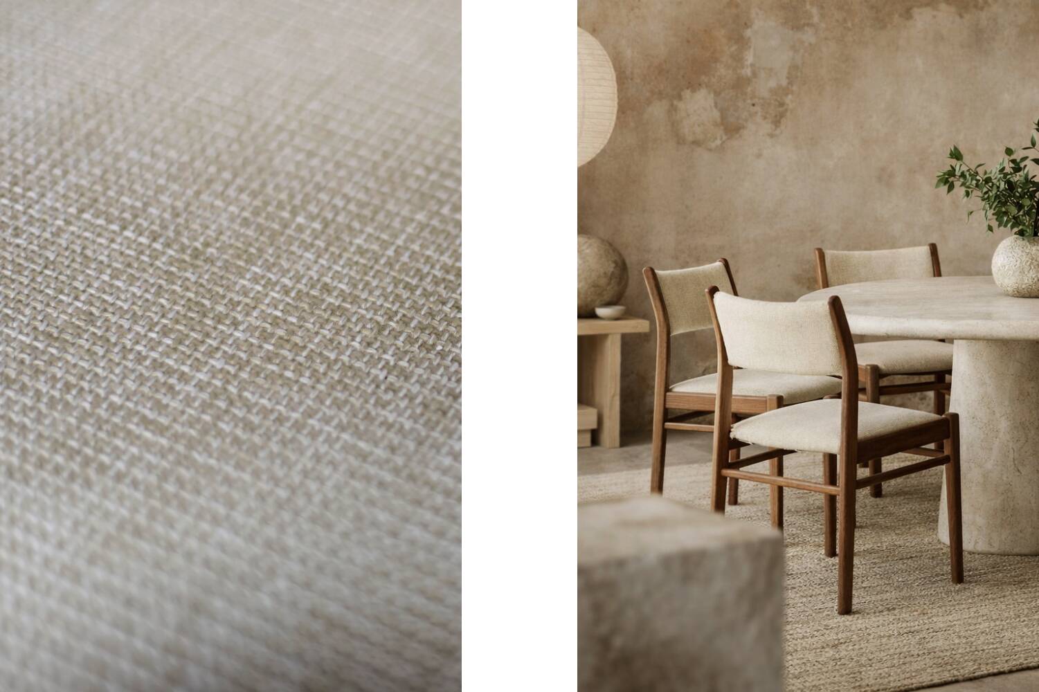 Vintage Mid-Century Modern Danish Teak & Beige Fabric Chairs, Set of 4