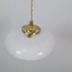 Vintage suspension in white opaline with a bulged shape – 1960s lampshade, brass.