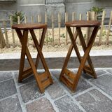 Pair of Adrian Reed Suzy folding stool seats in blond pine, 1970