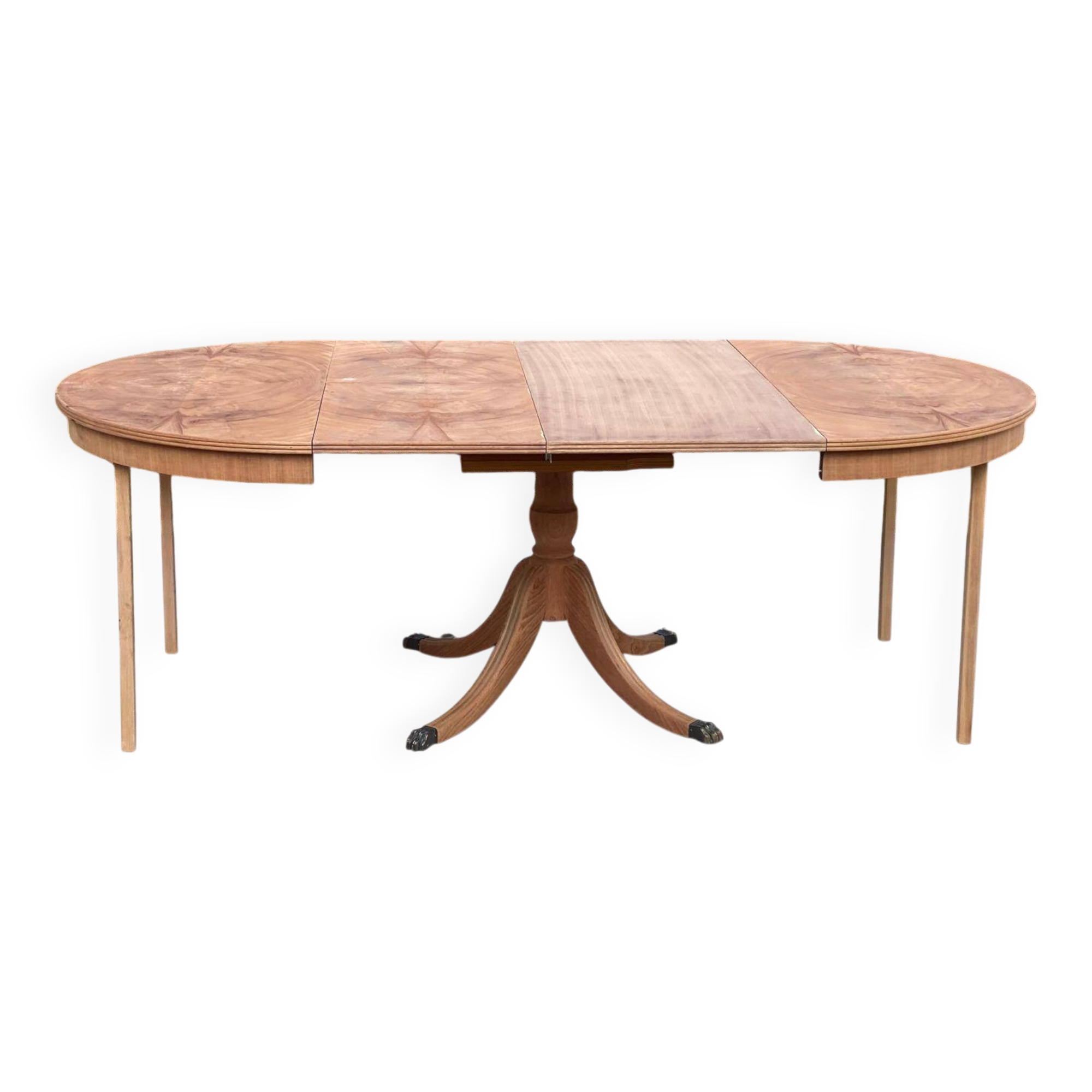 Extendable round dining table with central leg renovated in raw wood 205cm