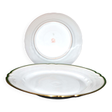 LIMOGES 2 round dishes antique chantournés in Green Gold edging porcelain "Aux Lions de Faïence Paris"