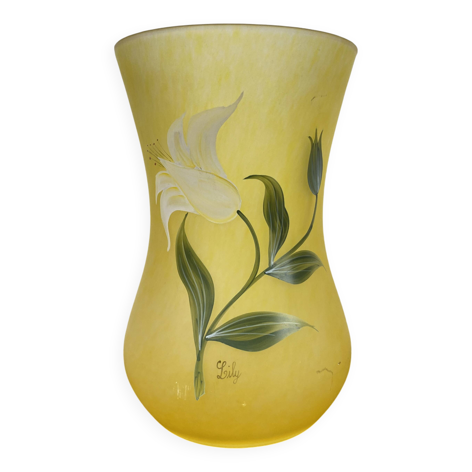Yellow glass paste vase from the early 20th century signed Lily