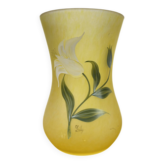 Yellow glass paste vase from the early 20th century signed Lily