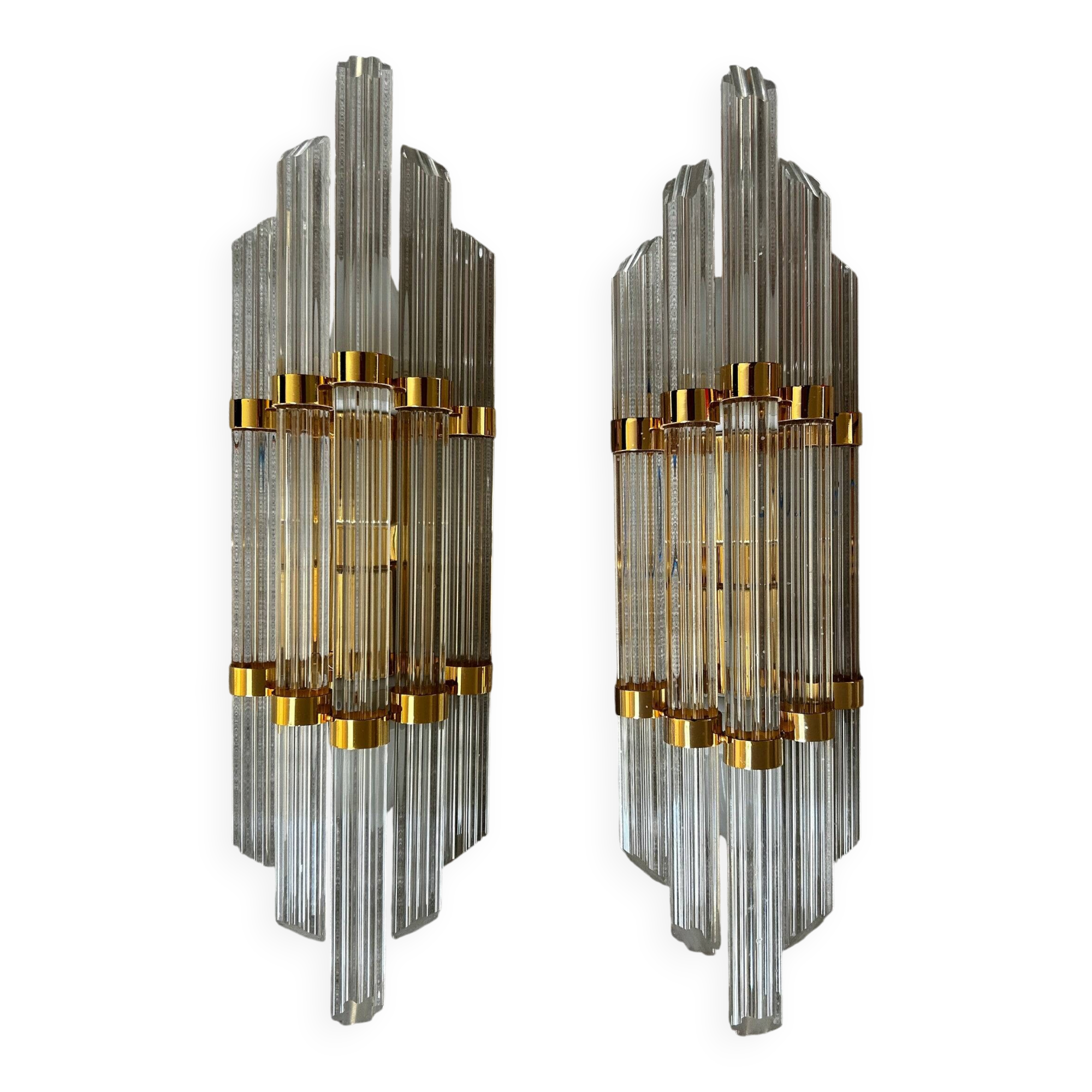 Pair of large Murano crystal sconces on gilt frame, Austria, 1970s