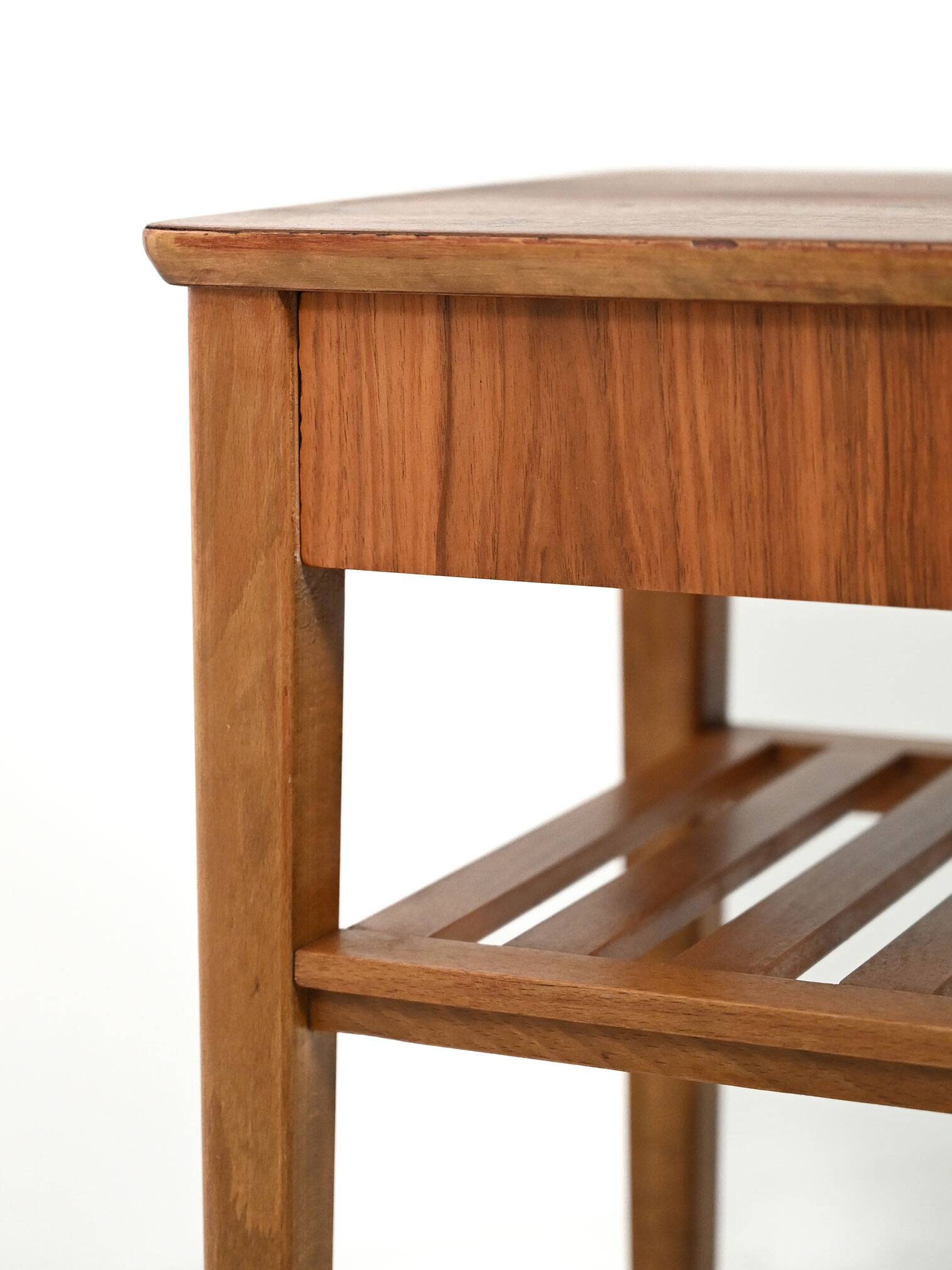 Scandinavian bedside table with slatted shelf