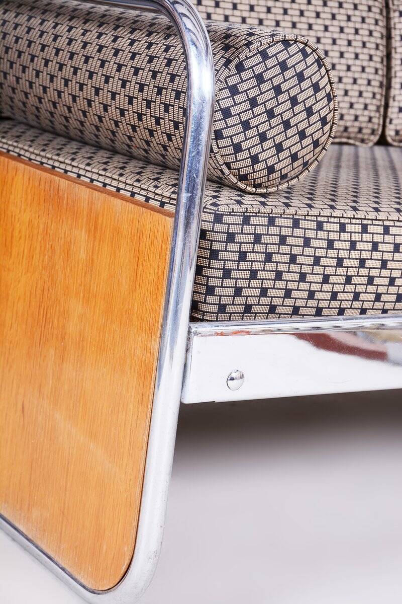Bauhaus Sofa in Chrome and Oak attributed to Hynek Gottwald, Czech, 1930s
