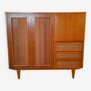 Multifunctional furniture in wood and rattan from the 60s