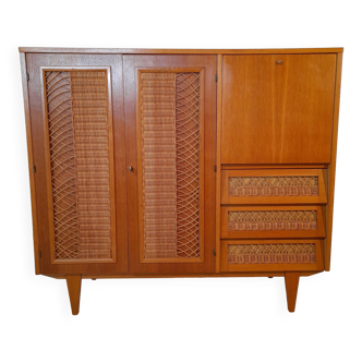 Multifunctional furniture in wood and rattan from the 60s