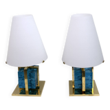 Pair of Contemporary Murano Glass and Brass Table Lamps