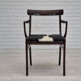 1960s, Danish design by Ole Wanscher, armchair, mahogany wood, cowhide, reupholstered.