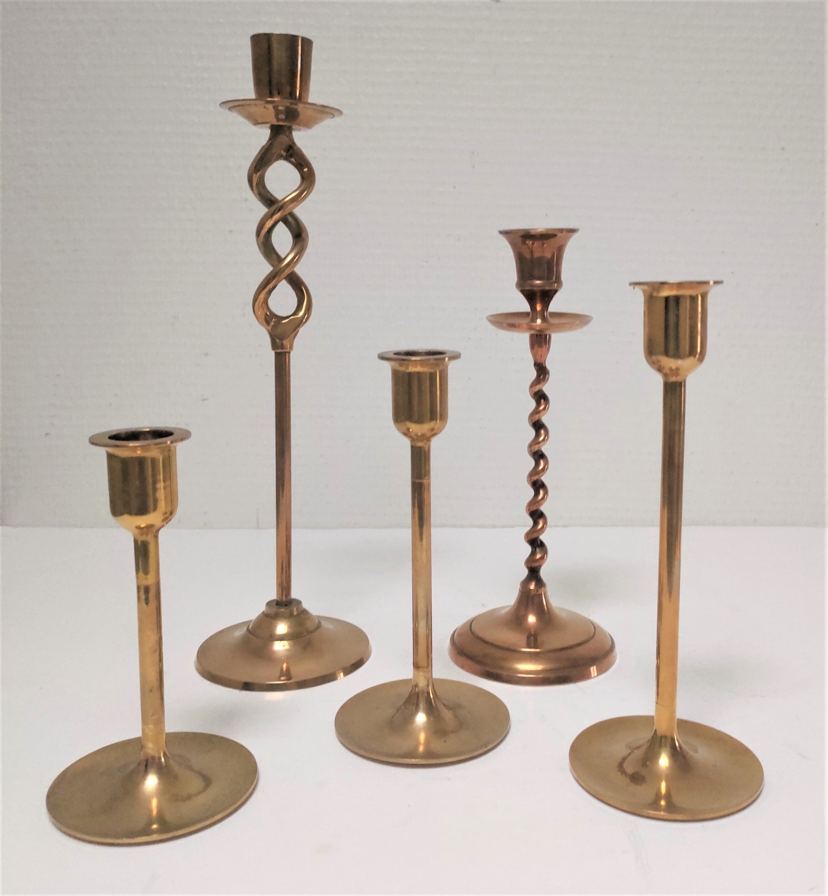 Five solid brass candle holders vintage design 80s