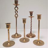 Five solid brass candle holders vintage design 80s