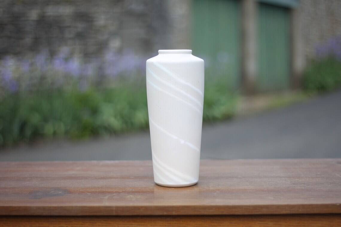 Vintage West Germany 69025 ceramic vase white with iridescent ribbon, collection, decorative vase