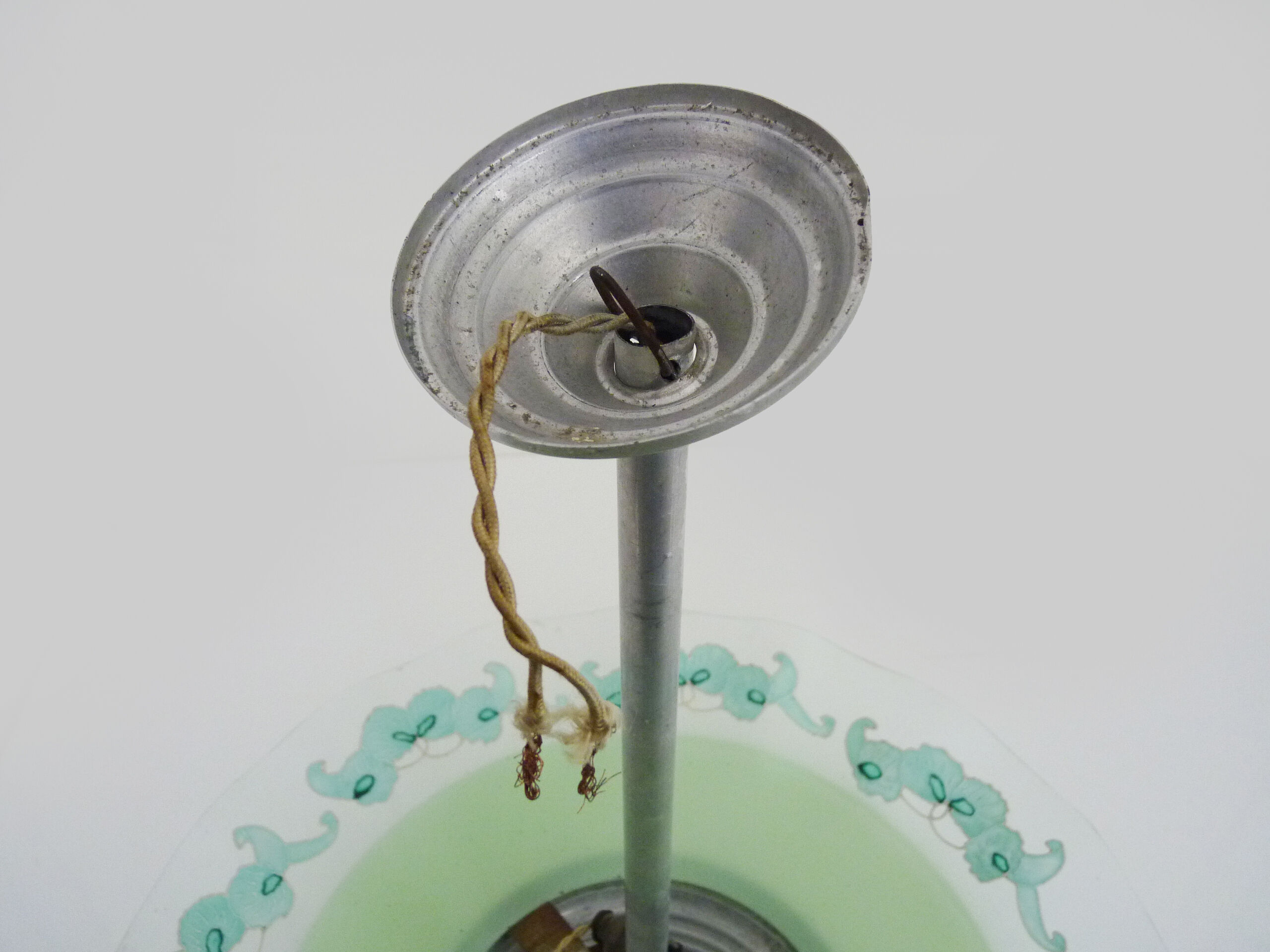 Chandeliers, green glass with floral motifs, art deco ceiling lamp with 1 lights