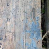 Blue patina beech drawer console established in 1940.