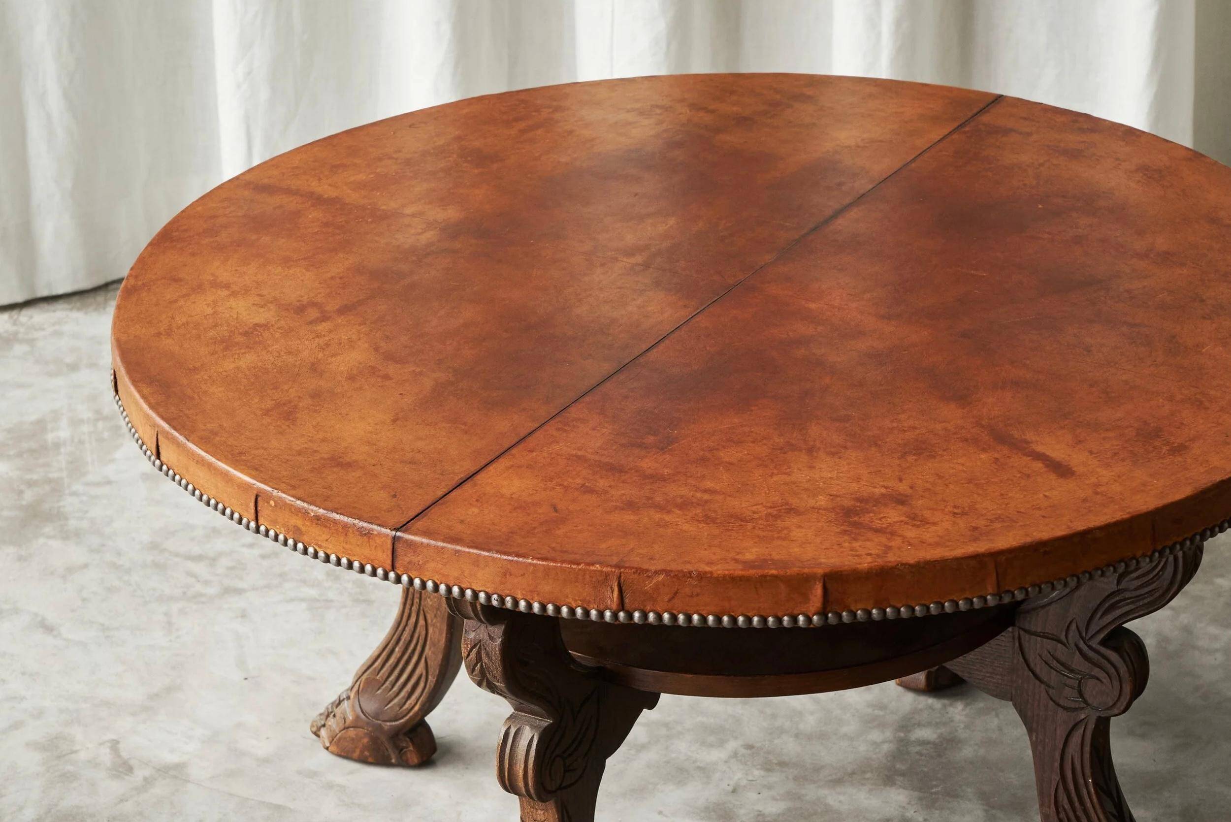 Table basse mid-century bois massif cuir