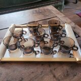 Service de 9 tasses en verre fumé Vereco France, années 70