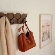 Wall-mounted coat rack wood hook cast iron and ceramic - handmade