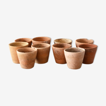 10 pots à semis anciens en terre cuite