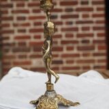2 bougeoirs anciens chérubin en laiton