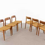 Set 6 Teak and Paper Cord Dining Chairs by Niels O. Moller, Model 75